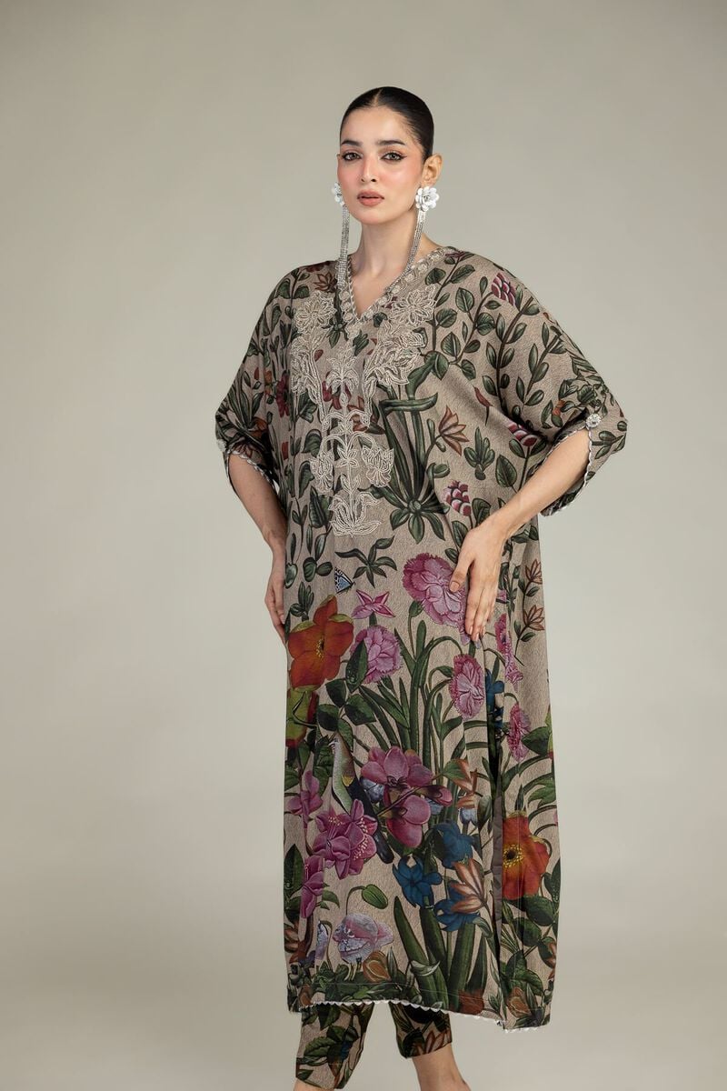 Embroidered | Raw Silk | Floral Long Kurta | USD 65.00
