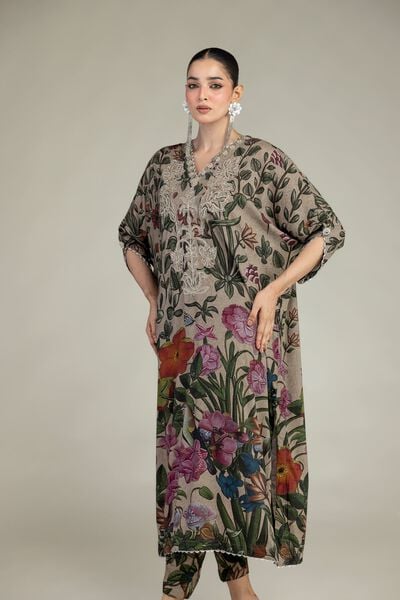 Embroidered | Raw Silk | Floral Long Kurta | USD 65.00