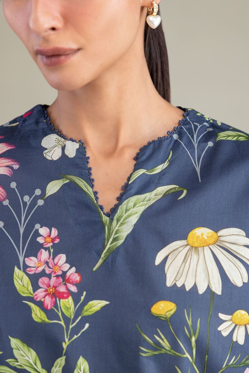 Printed | Cambric | Short Navy Kurta | USD 35.00