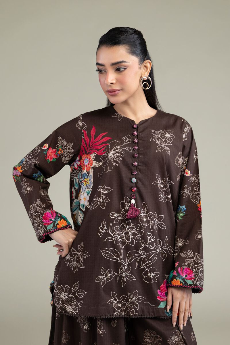 Printed | Cotton Dobby | Floral Brown Kurta | USD 35.00