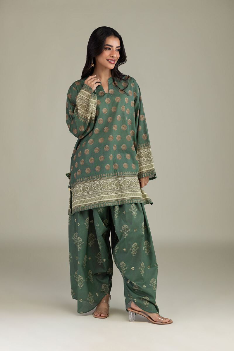 Printed | Cambric | Green Tailored 2-Piece | USD 45.00