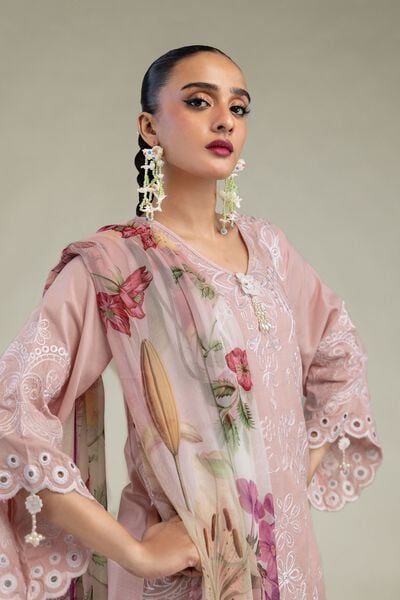 Embroidered | Chiffon | Floral Pink Dupatta | USD 30.00