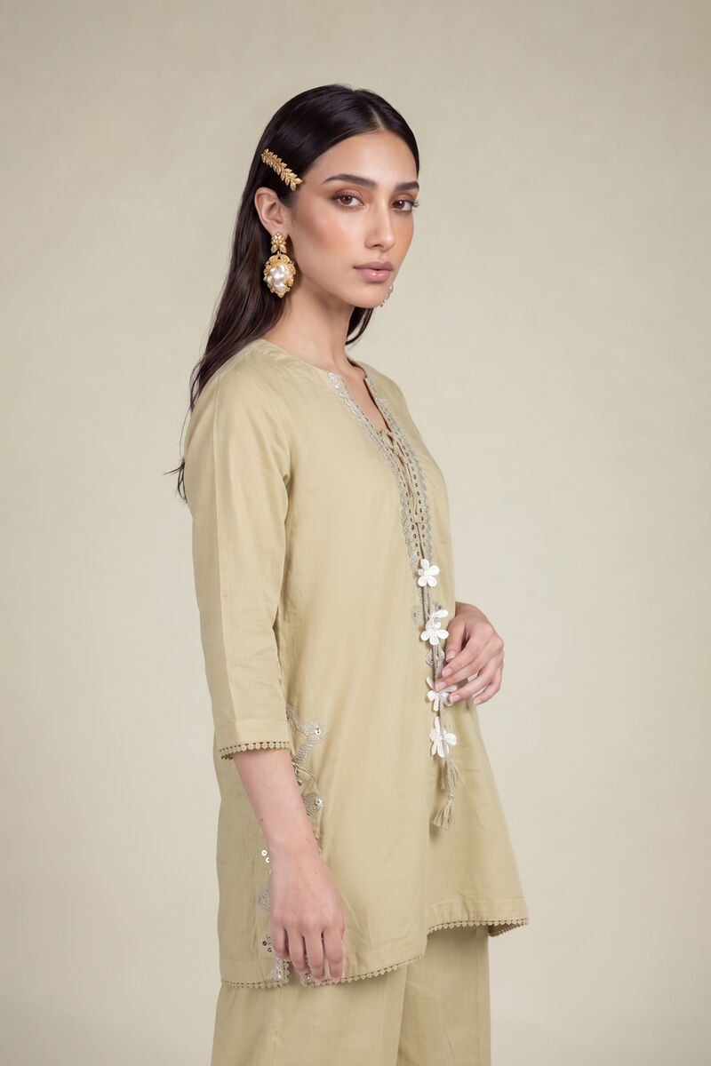 Embroidered | Cambric | Beige Cambric Kurta | USD 40.00