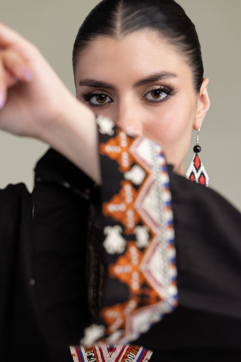 Embroidered | Raw Silk | Black Longline Kurta | USD 13.50