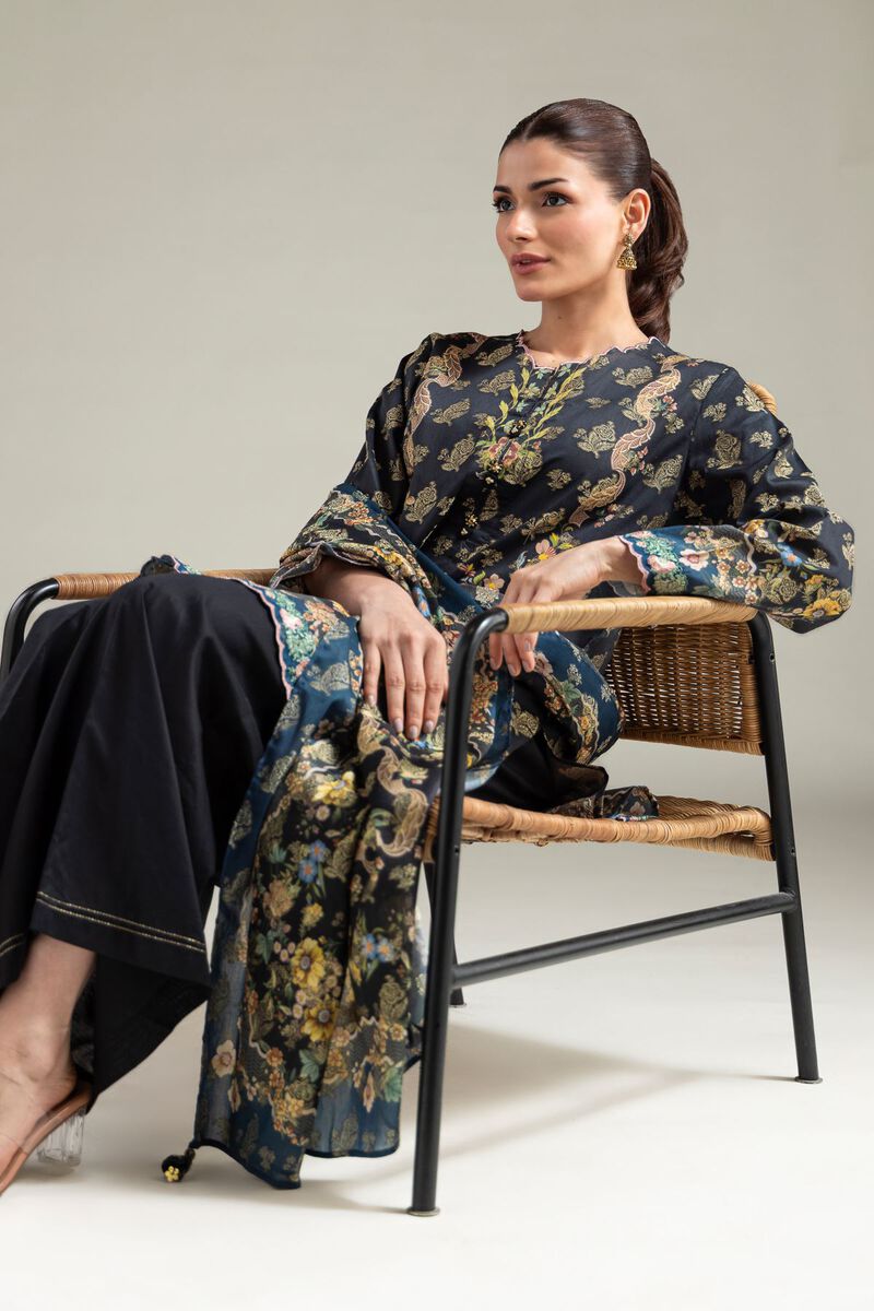 Embroidered | Jacquard | Black Tailored 3-Piece | USD 75.00