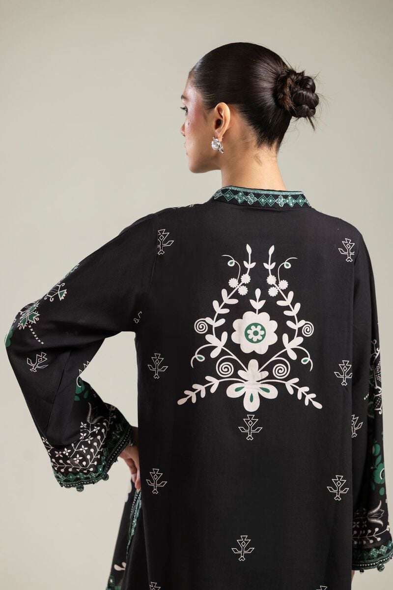 Embroidered | Raw Silk | Black V-Neck Kurta | USD 45.00