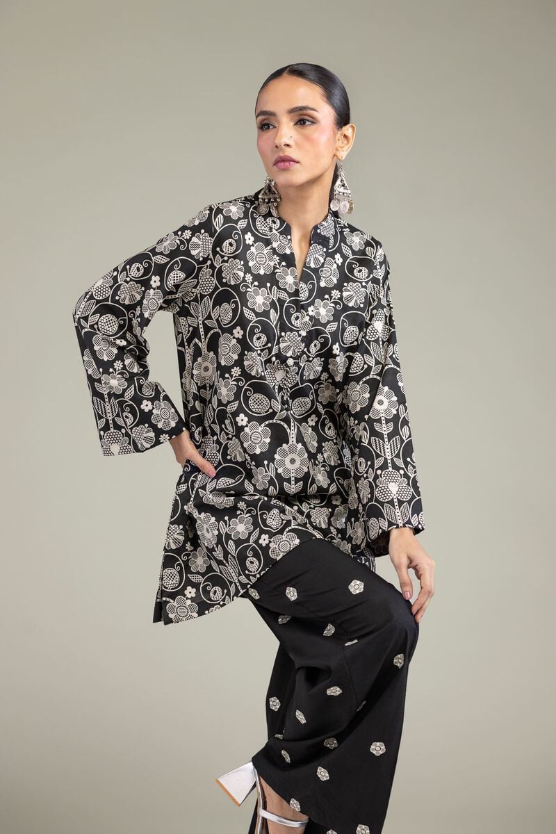 Embroidered | Cambric | Black V-Neck Kurta | USD 30.00