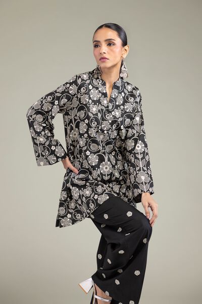 Embroidered | Cambric | Black V-Neck Kurta | USD 30.00
