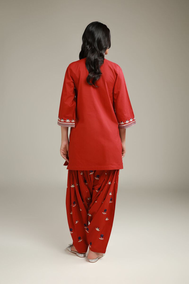 Embroidered | Cambric | Red Cambric Kurta | USD 35.00