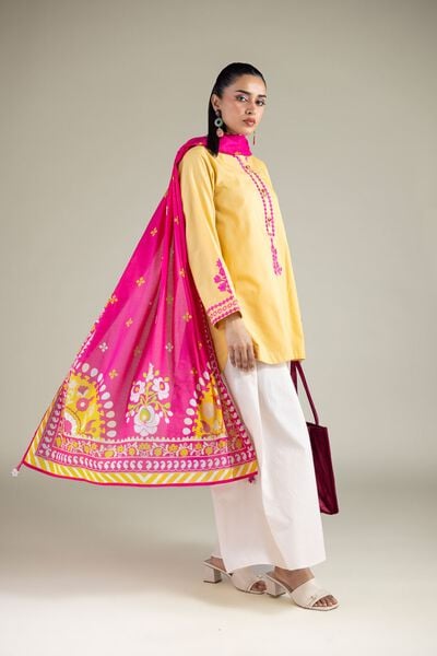 Embroidered | Cotton Net | Cotton Magenta Dupatta | USD 25.00