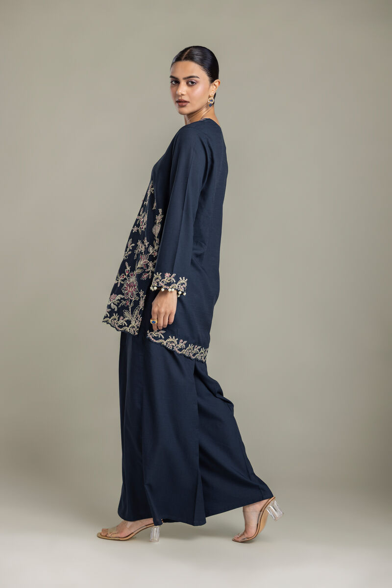 Embroidered | Raw Silk | Silk Navy Pants | USD 35.00