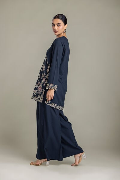 Embroidered | Raw Silk | Silk Navy Pants | USD 35.00