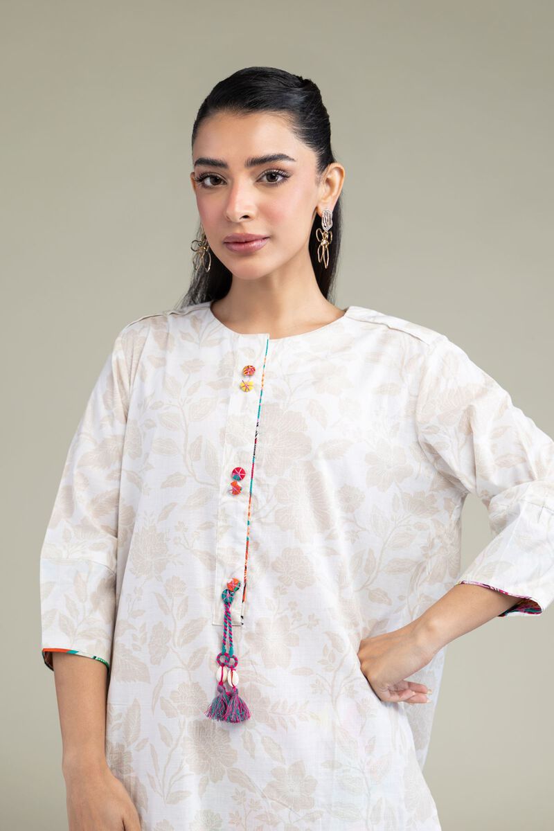 Printed | Cotton Dobby | White Longline Kurta | USD 21.00