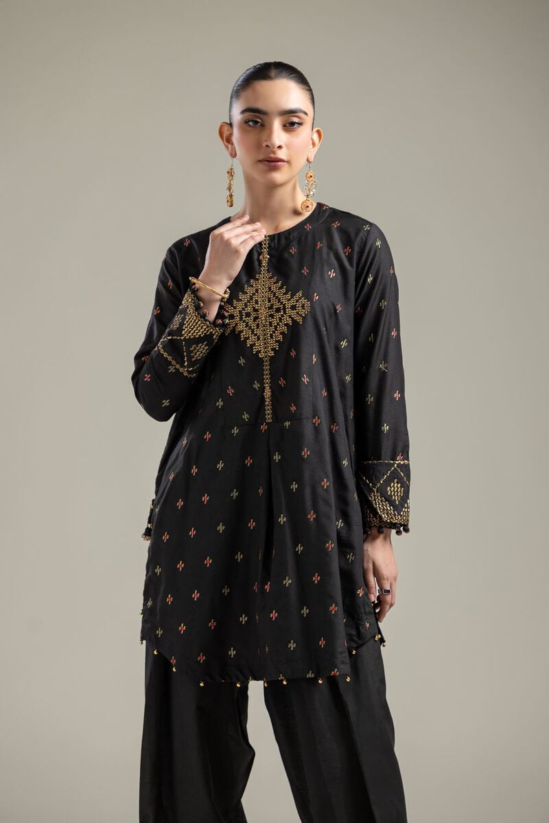 Raw Silk | Short Black Kurta | USD 55.00