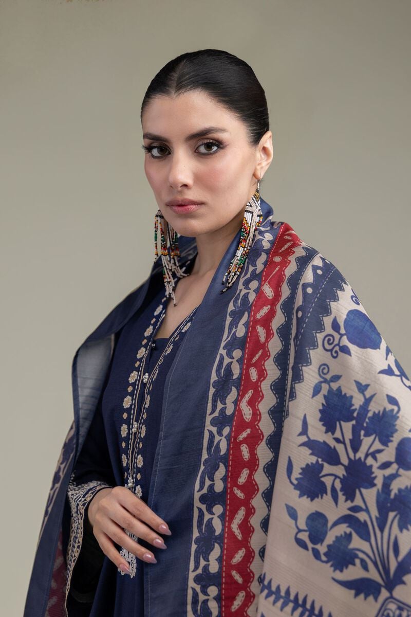 Embroidered | Polyester Silk | Blue Silk Dupatta | USD 30.00