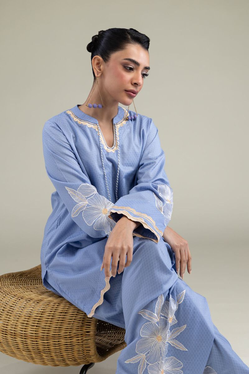 Embroidered | Cotton Dobby | Floral Scalloped Kurta | USD 40.00