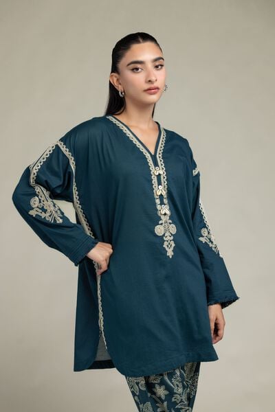 Embroidered | Cambric | Floral V-Neck Kurta | USD 45.00