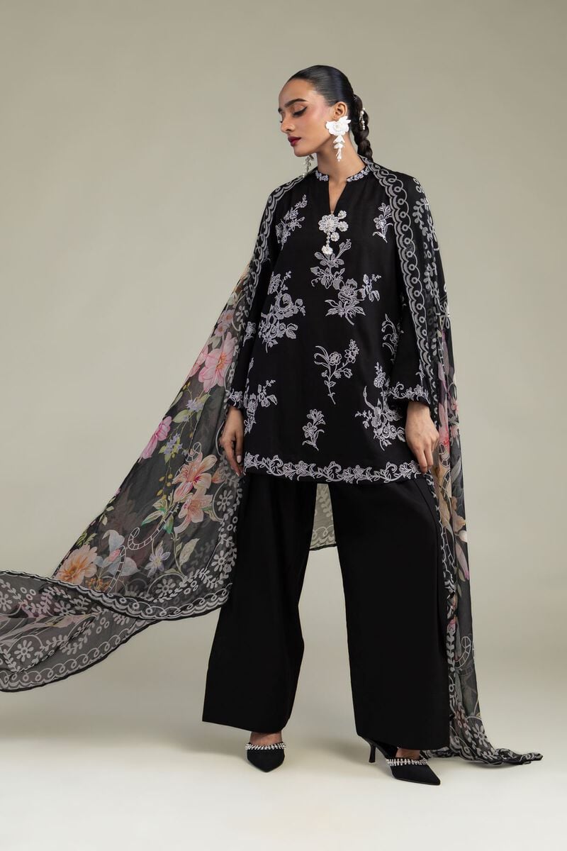 Embroidered | Chiffon | Floral Black Dupatta | USD 30.00
