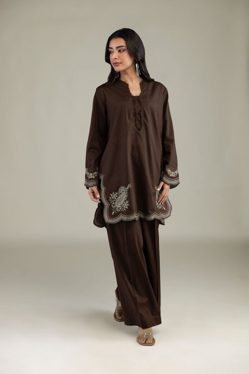 Embroidered | Cambric | Short Brown Kurta | USD 40.00