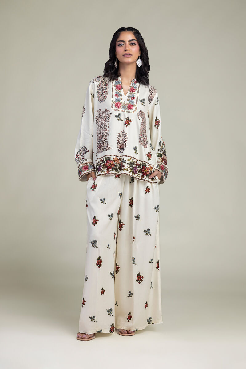Embroidered | Viscose Crepe | Floral V-Neck Shirt | USD 40.00