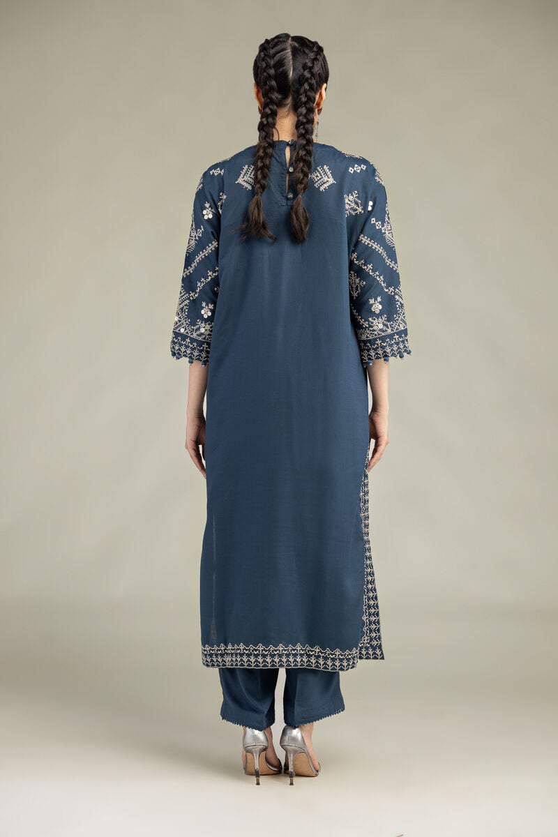 Embroidered | Raw Silk | V-Neck Longline Kurta | USD 70.00