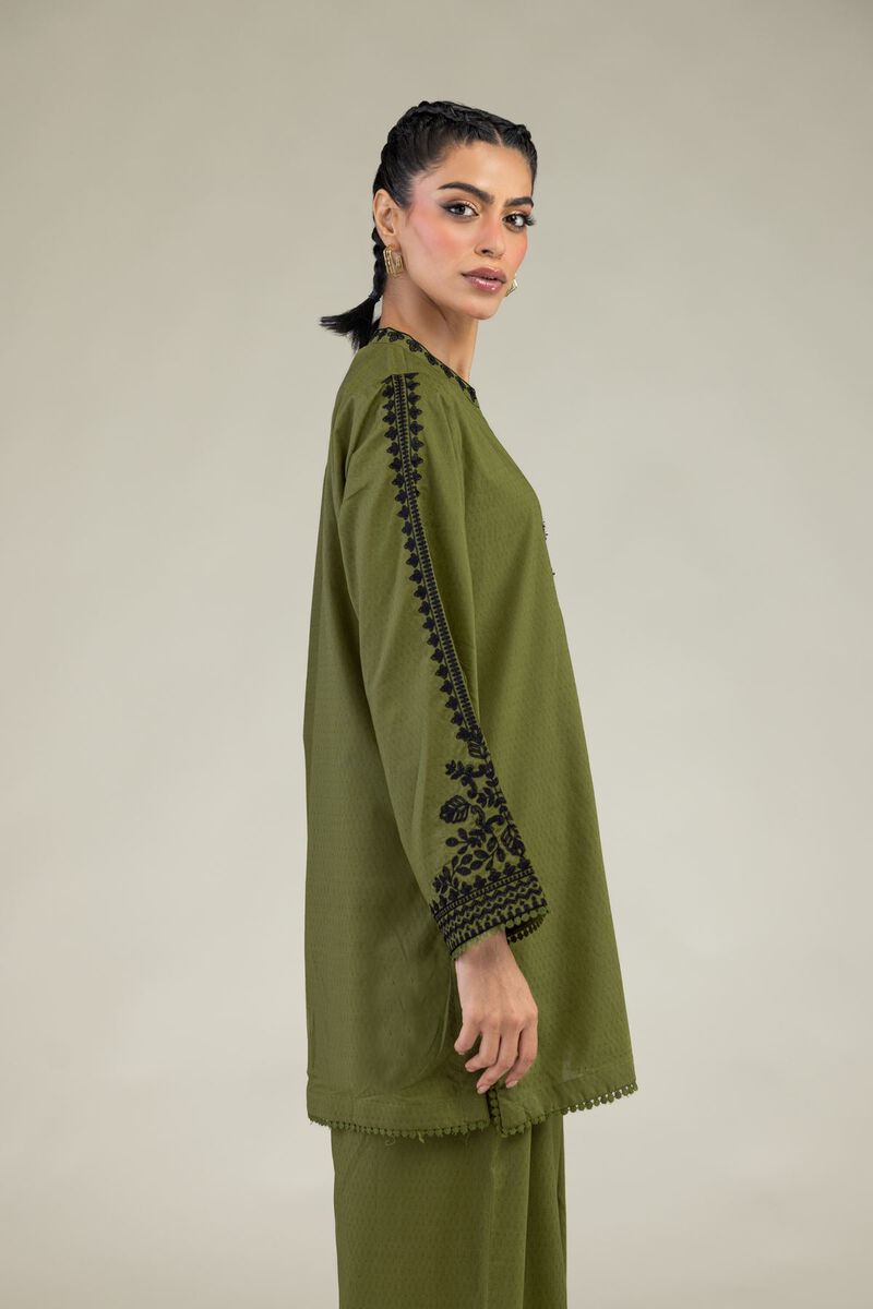 Embroidered | Cotton Dobby | Cotton Olive Kurta | USD 45.00