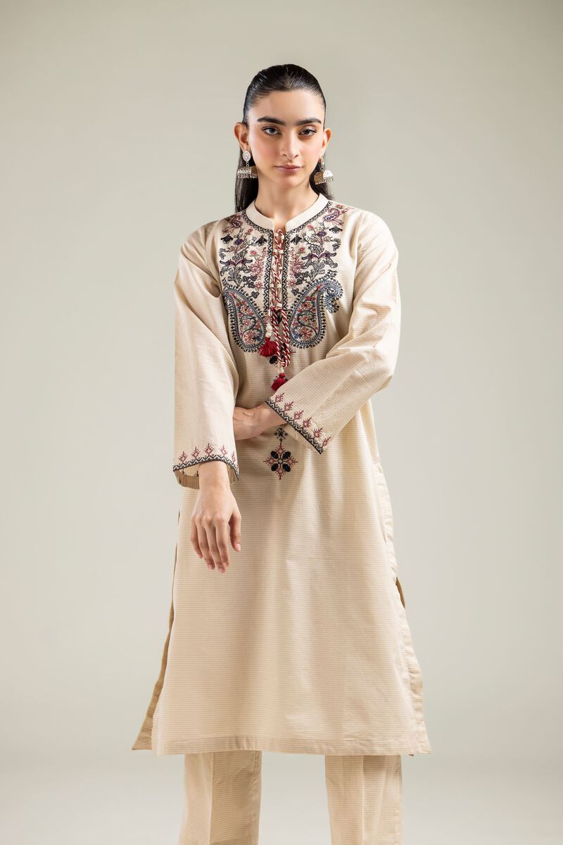 Embroidered | Mesuri | Floral Beige Kurta | USD 35.00