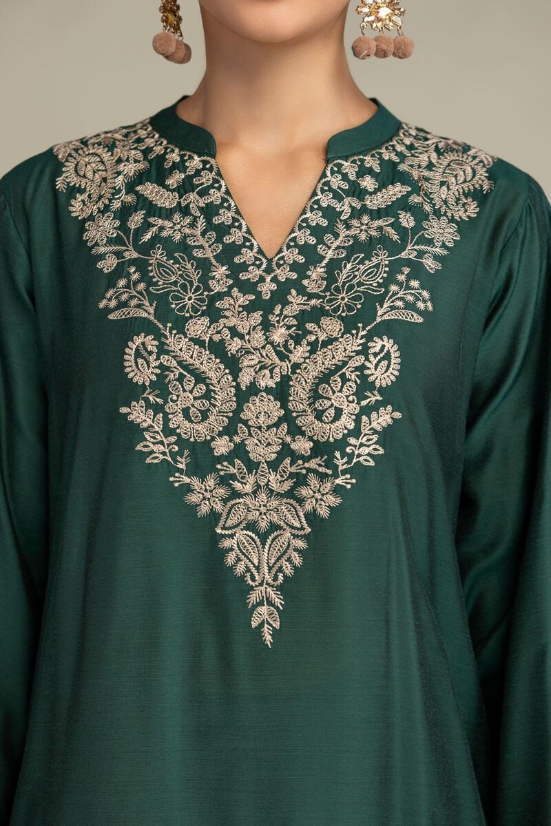 Printed | Raw Silk | Floral Green Kurta | USD 55.00