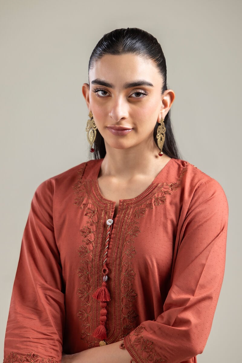 Embroidered |Cotton Dobby | Solid Longline Kurta | USD 45.00