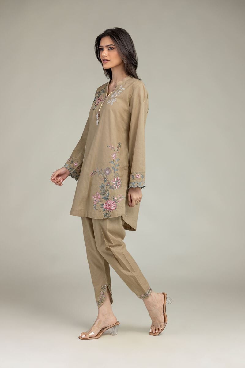 Embroidered | Cotton Dobby | Floral Beige Shalwar | USD 25.00