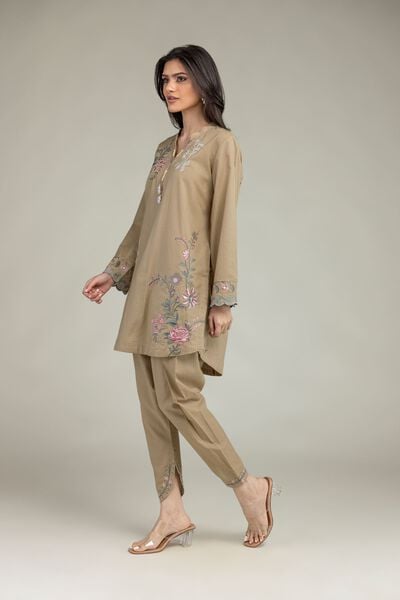 Embroidered | Cotton Dobby | Floral Beige Shalwar | USD 25.00