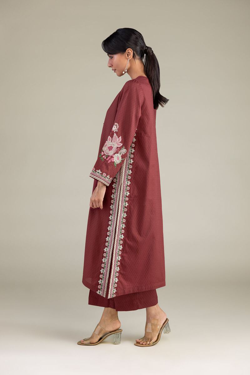 Embroidered | Cotton Dobby | Solid Maroon Pants | USD 30.00