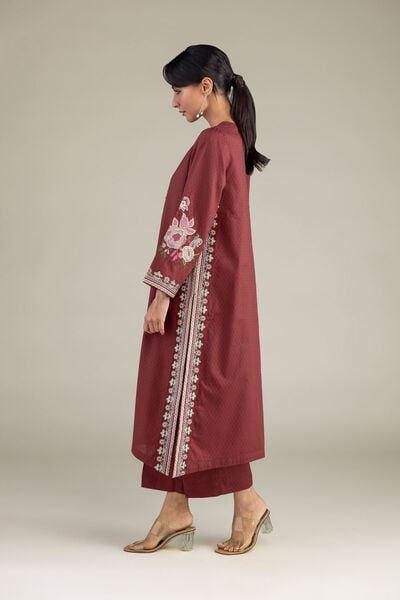 Embroidered | Cotton Dobby | Solid Maroon Pants | USD 30.00