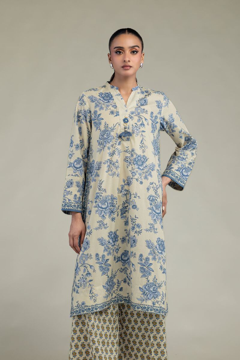 Printed | Cambric | Long Beige Kurta | USD 35.00