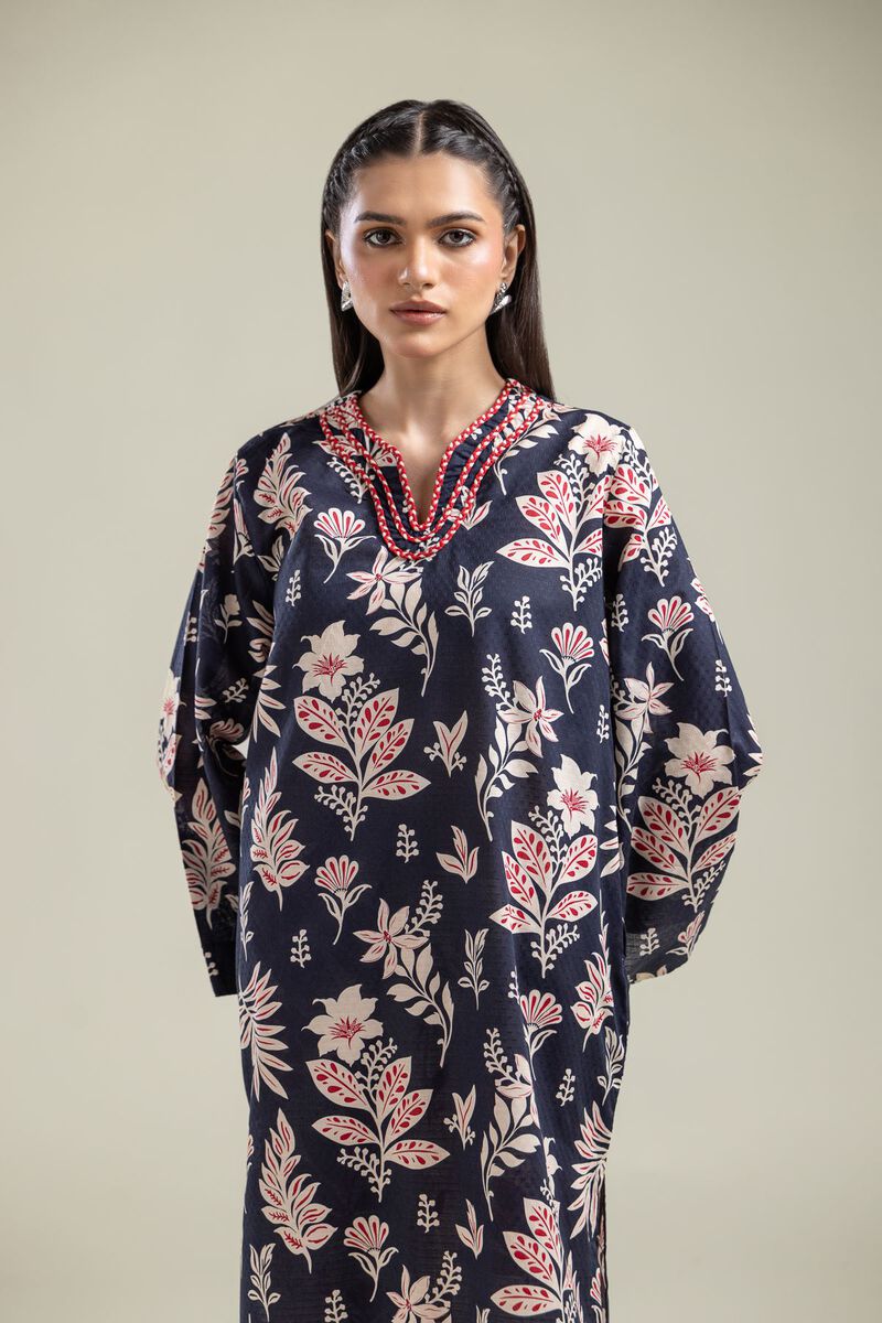 Printed | Cotton Dobby | V-Neck Navy Kurta | USD 30.00