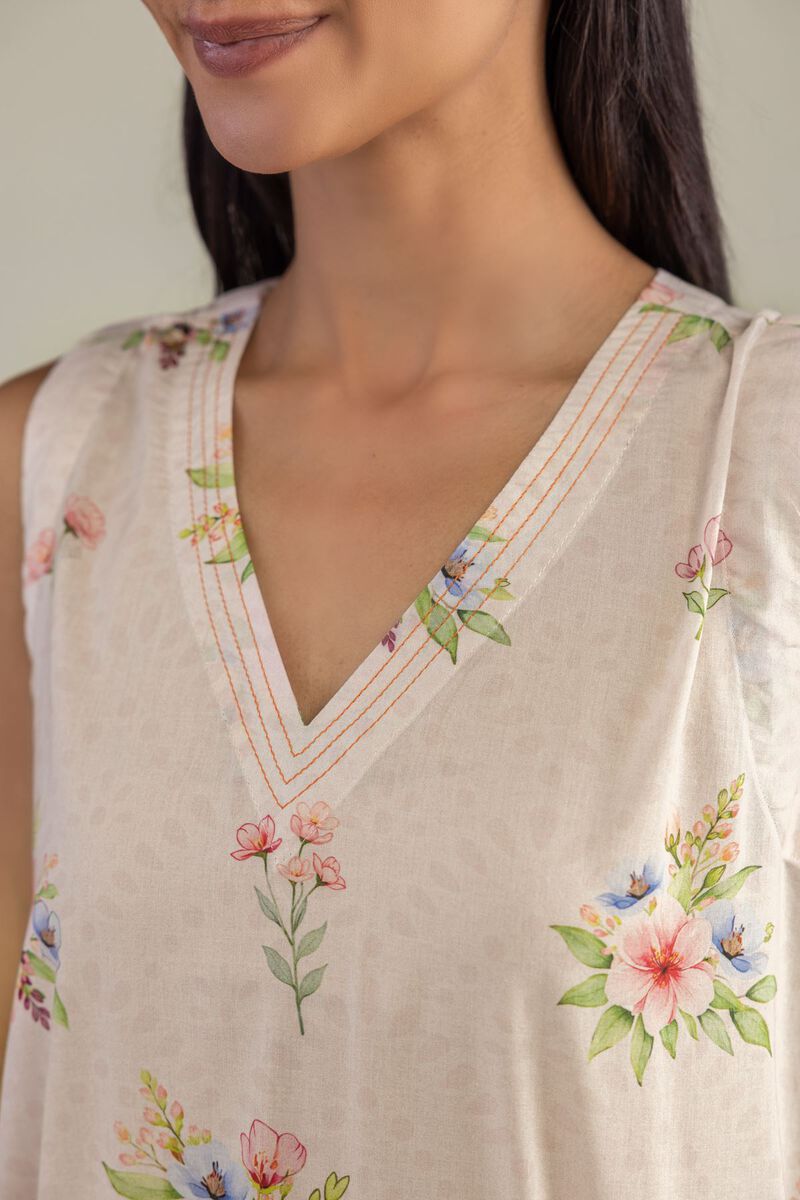 Printed | Cambric | Sleeveless Cambric Kurta | USD 35.00