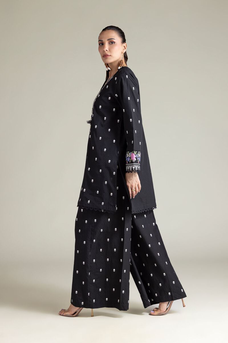 Embroidered | Cotton Dobby | Black Tailored 2-Piece | USD 70.00