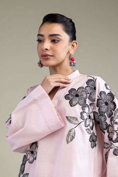 Embroidered | Cotton Dobby | Floral Pink Kurta | USD 40.00
