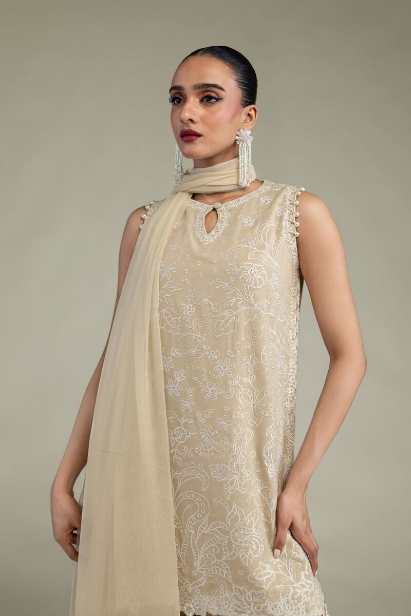 Embroidered | Chiffon | Beige Chiffon Dupatta | USD 30.00