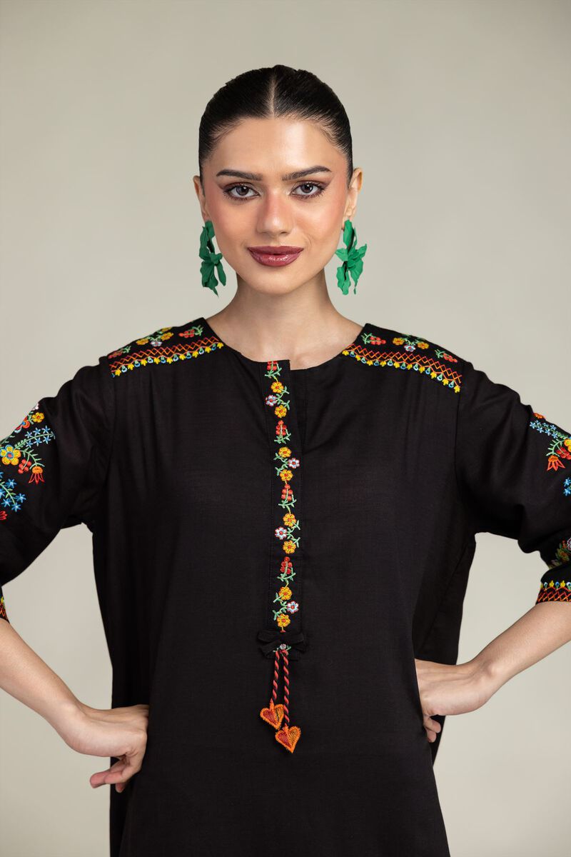 Embroidered | Raw Silk | Black Silk Kurta | USD 40.00