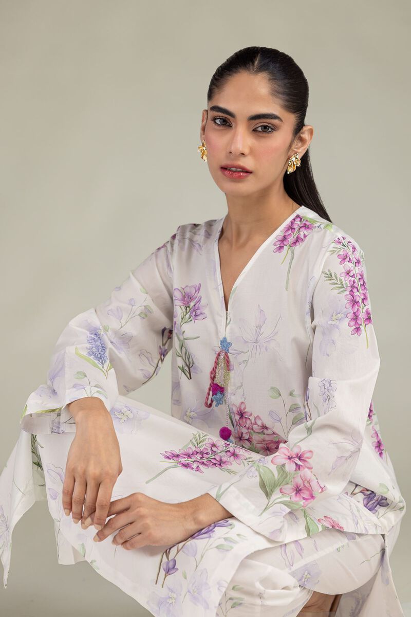 Printed | Cotton Viscose | White V-Neck Kurta | USD 35.00