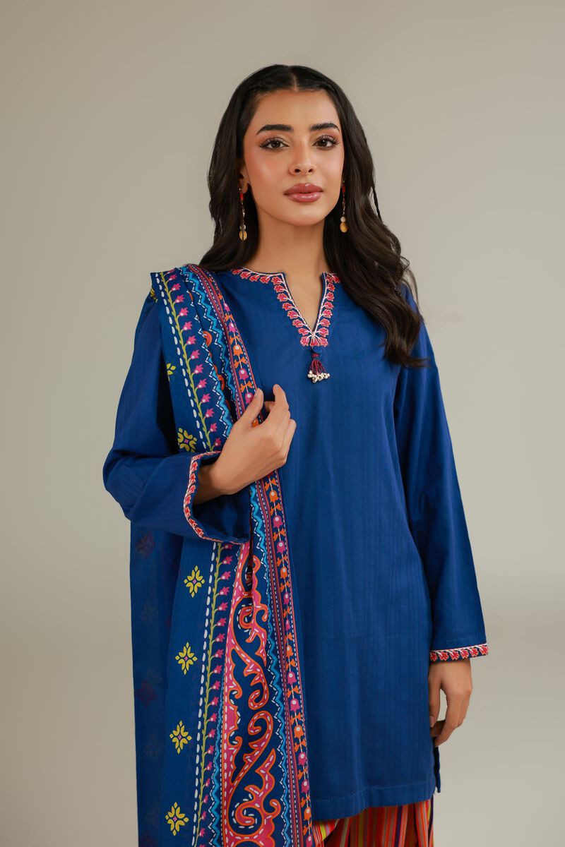 Embroidered | Cotton Net | Embroidered Navy Dupatta | USD 25.00