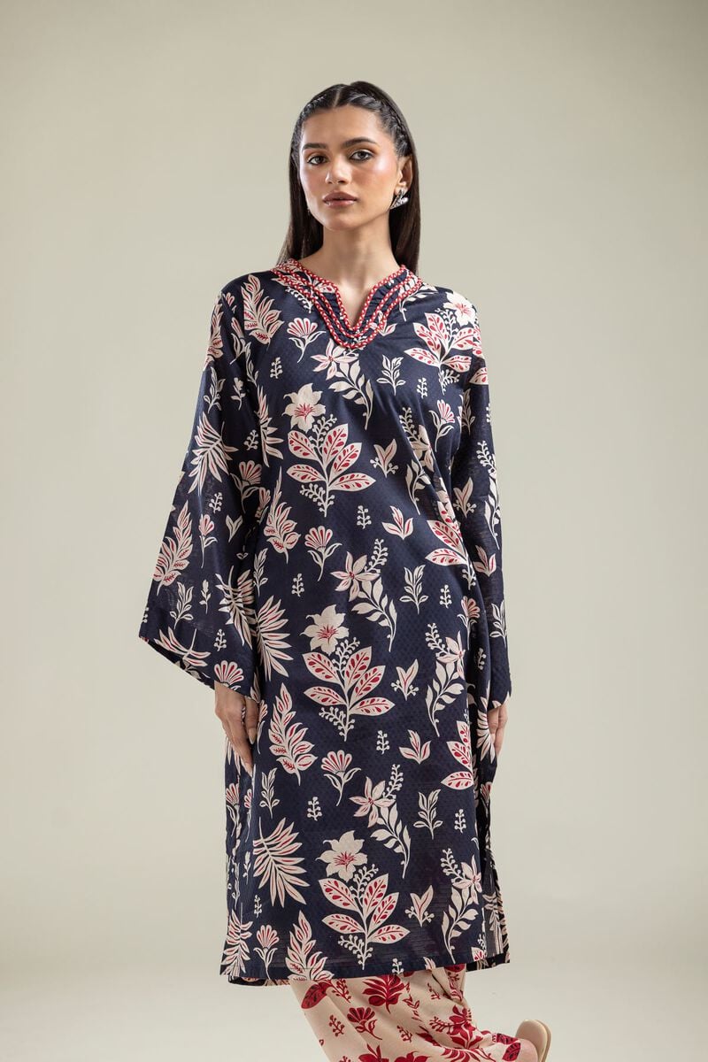 Printed | Cotton Dobby | V-Neck Navy Kurta | USD 30.00