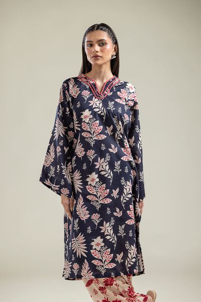Printed | Cotton Dobby | V-Neck Navy Kurta | USD 30.00