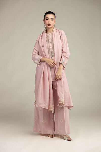 Embroidered | Raw Silk | Floral Pink Pants  | USD 35.00