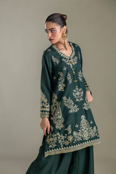 Embroidered | Heavy Blended Viscose | Dark Green Kurta | USD 70.00