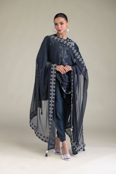 Embroidered | Chiffon | Chiffon Navy Dupatta | USD 35.00