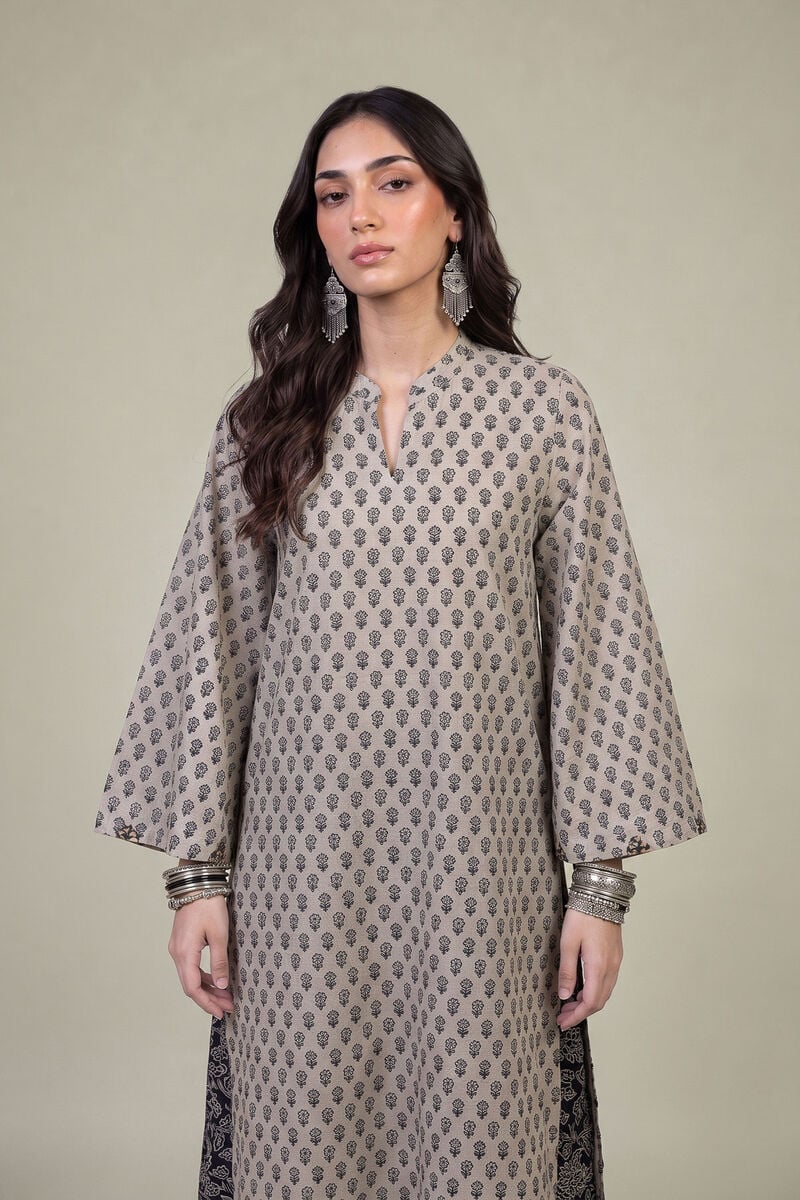 Printed | Light Khaddar | Longline V-Neck Kurta | USD 35.00