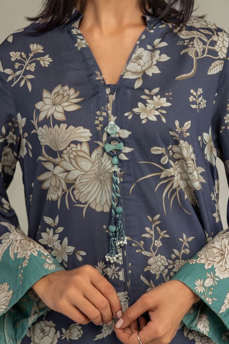 Printed | Raw Silk | Floral Longline Kurta | USD 40.00