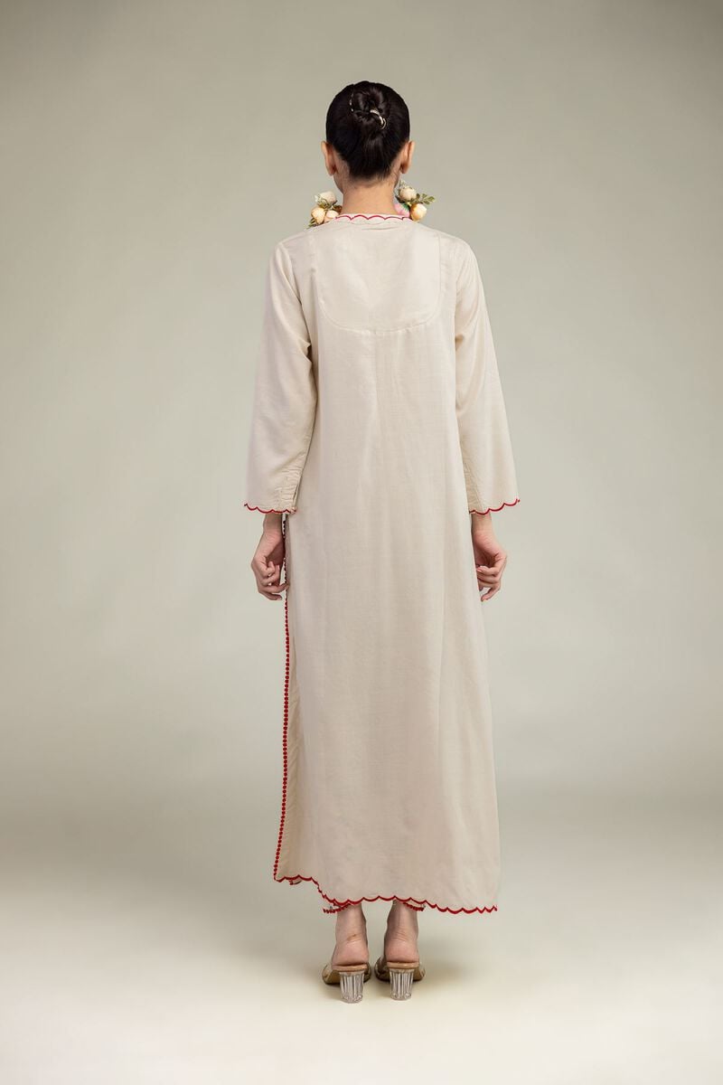 Embroidered | Raw Silk | Floral Scalloped Kurta | USD 45.00